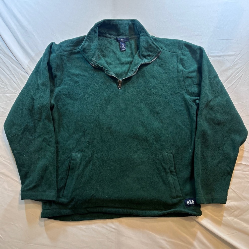 Gap Mens 1/4 Zip Fleece Pullover Hunter Green Mock Neck Size M